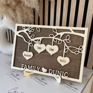 Personalisierter Holzrahmen Baum mit Familienmitgliedern Namen