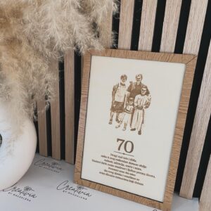 Personalisierter Holzrahmen mit Widmung und Bild