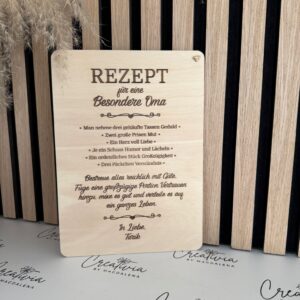 Gravierte Holztafel mit Rezept