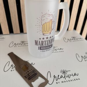 Personalisierter Flaschenöffner und Bierglas